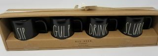 Rae Dunn Black Espresso Mini Mugs Set Of 4 Gulp Drink Slurp Sip