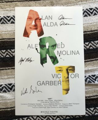 Art Broadway Cast Window Poster Signed Alan Alda Alfred Molina Victor Garber
