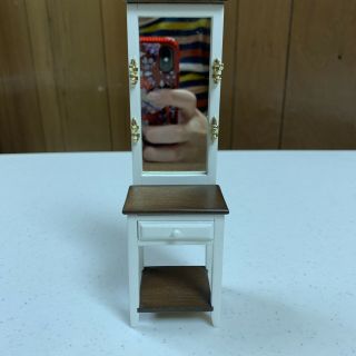 1:12 Wooden Dollhouse Furniture Hall Tree Hat Rack Entryway Bench & Mirror