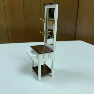 1:12 Wooden Dollhouse Furniture Hall Tree Hat Rack Entryway Bench & Mirror 3