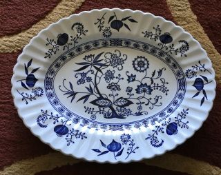 J&g Meakin China England Blue Nordic 12” Oval Platter Blue Onion Hand Engraving