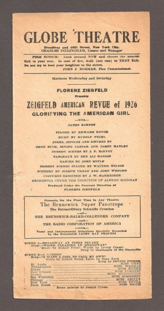 James Barton " Ziegfeld American Revue " Paulette Goddard (debut) 1926 Preview