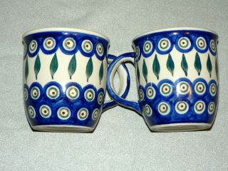 Set Of 2 Boleslawiec Polish Pottery Mugs / Cups,  Handmade In Poland,  Ln