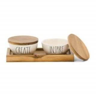 Rae Dunn 3 Pc Create And Inspire Bowls With Lids And Tray Set - Nib