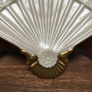 Lenox Fan Shaped Nut & Candy Dish Plate Ivory 24k Gold Trim Made In The U.  S.  A. 3