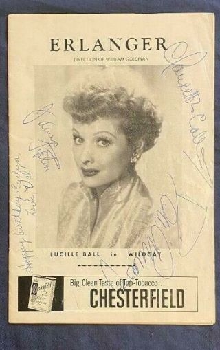 Lucille Ball Theatre Program Wildcat 4 Autographs Desi Arnaz Claudette Colbert