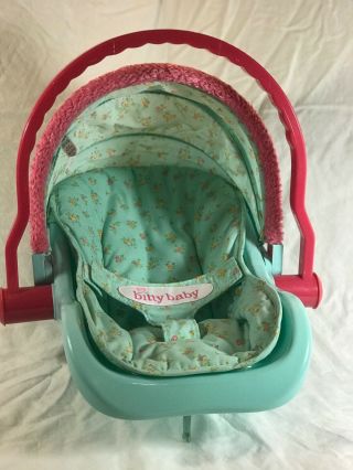 American Girl Bitty Baby Car Seat Baby Carrier - Light Blue And Pink W/ Flowers