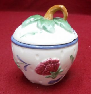 Lenox China Poppies On Blue Barnyard Pattern Strawberry Shape Jam Jelly Jar