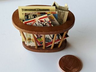Vintage Miniature Dollhouse Books Magazines Newspaper Holder And Accessories 10p