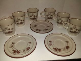 Noritake Japan Stoneware Desert Flowers 8341 6 Coffee Cups & 3 Saucers