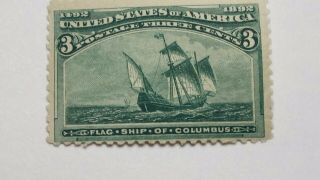 Us Scott 232 - 1893 3 Cent Columbian - " Flagship " Green - Mint/never Hinged/og - Cv$130.
