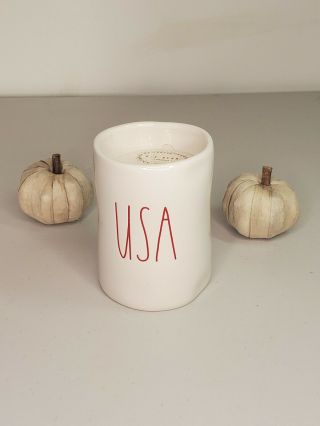 Rae Dunn Usa Candle Small White Red Richly Scented Candle Summer Sun