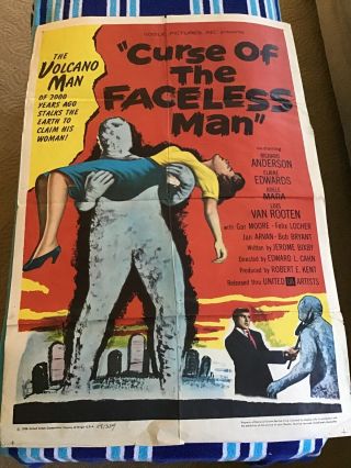 Vint Movie Poster Orig Theater 1958 Curse Of The Faceless Man Monster Horror