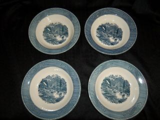 Set Of 4 Vintage Royal China Currier And Ives 9 " Soup Bowls Early Winter