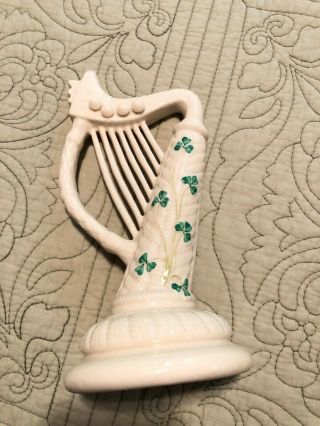 Belleek Vintage Shamrock Harp Figurine 6 1/2 " Porcelain