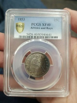 1853 Seated Liberty Quarter Pcgs Xf40 Arrows And Rays