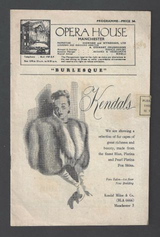 Marjorie Reynolds " Burlesque " Bonar Colleano / Zoe Gail 1947 Manchester Playbill
