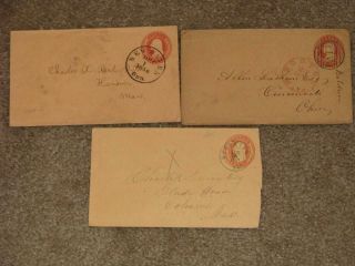 Us 3 Early Postal Stationary With 1 Paid Grid & 2 Date Postmarks