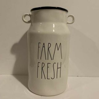 Rae Dunn Farm Fresh Milk Jug/vase White With Black Trim By Magenta Htf