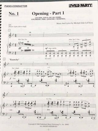 THE WILD PARTY LaChuisa Piano Conductor Vocal Score Musical Theatre Broadway 3