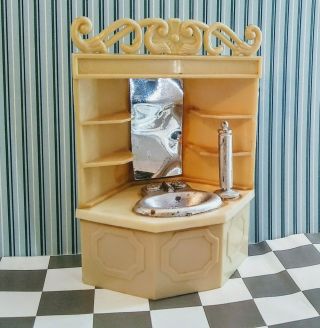 Vintage Dollhouse Furniture Vanity Sink Marx 1:24 Scale Redbox Shelves Shelf