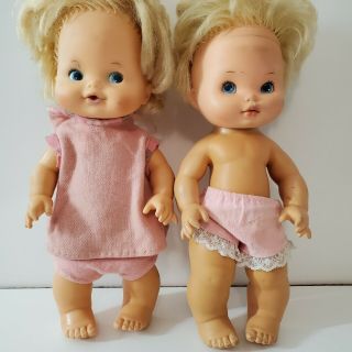 2 Dolls1975 Mattel Baby Tender Love Drink Wet Rubber/soft Vinyl 15 " Blonde Usa