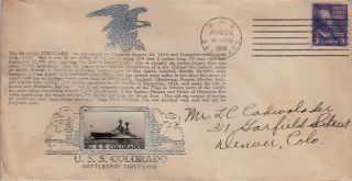3c Jefferson Prexie 1938 U.  S.  S.  Colorado 7dr Bb 45 To Denver,  Colo.  Illustrated
