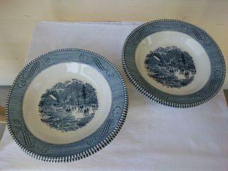 Set Of 4 Vintage Royal China Currier And Ives 9 " Soup Bowls