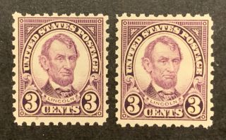 Tdstamps: Us Stamps Scott 584 (2) 3c Lincoln Nh Og Cv$125.  00