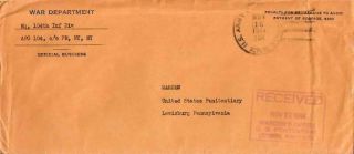 War Department Penalty 1944 U.  S.  Army Postal Service,  A.  P.  O.  104 Moresnet,  Belgi