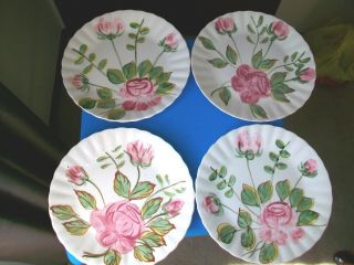 4 Blue Ridge Hand Painted Southern Potteries Luncheon Plate 9 " Paper Roses