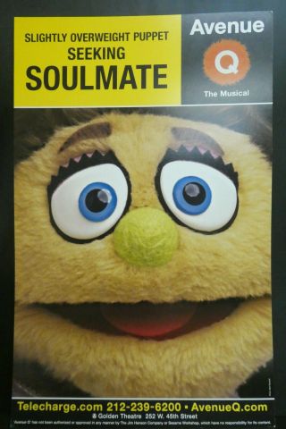 Avenue Q The Musical Theater Broadway Window Card Poster 14 " X 22 "