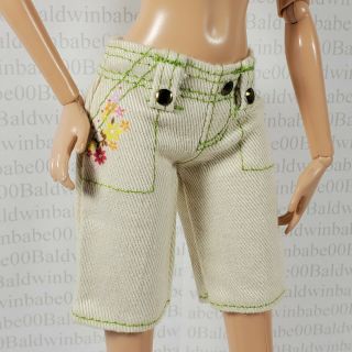Pants Barbie Fashion Doll Size Flower Accent Khaki Green Shorts Bottom Accessory