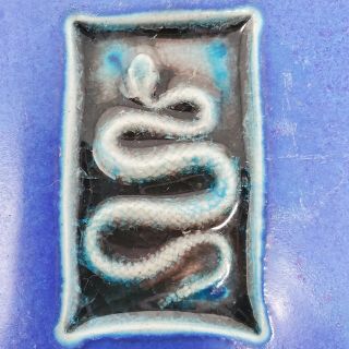 Rare MICHAEL COHEN Snake Serpent Cobalt Blue Stoneware Hot Plate Trivet Tile 2