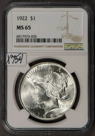 1922 $1 Peace Silver Dollar - Ngc Ms 65 - Frosty Luster - Sku - X754