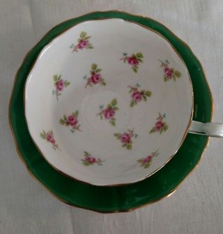 Vintage Adderley Bone China Lawley Tea Cup & Saucer Green with Rose Chintz 2