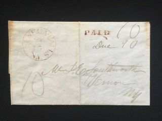Ny Seneca Falls 1843 Stampless Cover Paid 10 Due 10 W/content