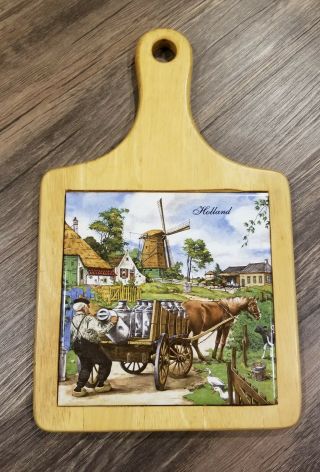 Ter Steege Bv Hand Decorated Cheese Cutting Board Tile Countryside Holland