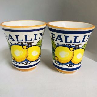 Set Of 2 Pallini Limoncello 1.  5 Oz Shot Cups Italian Pottery Deruta Italy