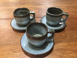 Vintage Frankoma Woodland Moss Blue Coffee Tea Mug Cup With Saucer Plate