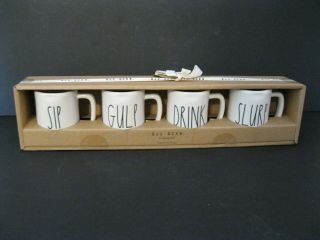 Rae Dunn By Magenta Set Of 4 Espresso Mugs Sip Gulp Drink Slurp Nwt