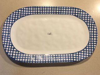 Rae Dunn Large Platter Serving Tray Eat Blue Gingham Check Farmhouse