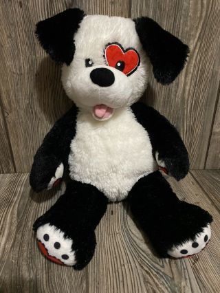 Build A Bear Black & White Puppy Dog - Red Hearts Feet,  Paws,  Eye Patch