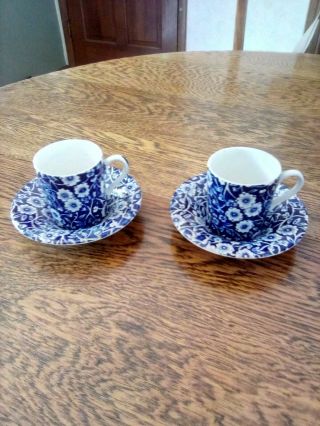 Blue Calico,  Royal Staffordshire England,  Demitasse Cups And Saucers