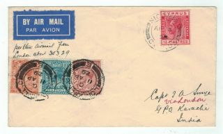 Eb69,  Cyprus/gb,  First Flight Cover From Nicosia 3/4 - 1929 Via London 11/4 Stamp