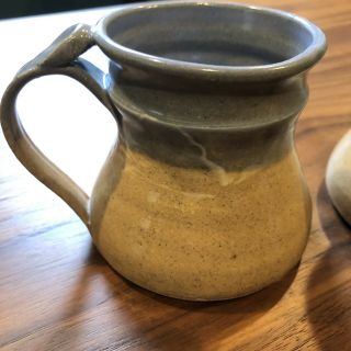 Set 2 Handmade Pottery Glazed Coffee Cup Mugs Artist Signed Rustic Blue Thumb 2