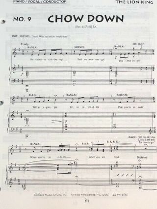 THE LION KING Piano Conductor Vocal Score Musical Theatre Broadway 2