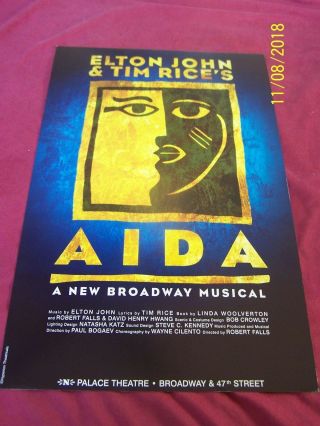AIDA orig 2000 Broadway Play - Window Card,  Showbill Adam Pascal Heather Headler 2