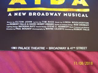 AIDA orig 2000 Broadway Play - Window Card,  Showbill Adam Pascal Heather Headler 3
