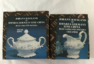 Johann Haviland Sugar Bowl Creamer Germany Bavaria Blue Garland